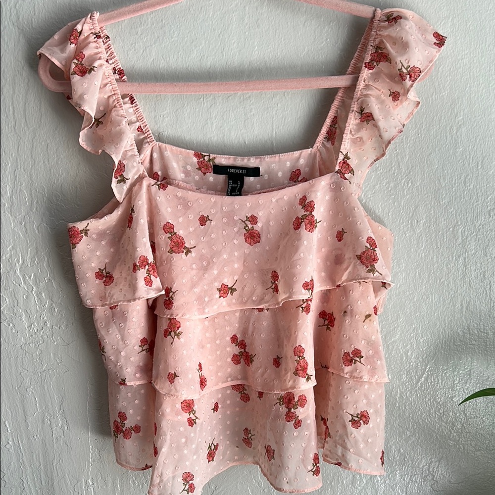 Delicate Pink Floral Ruffle Top - Picture 2 of 6